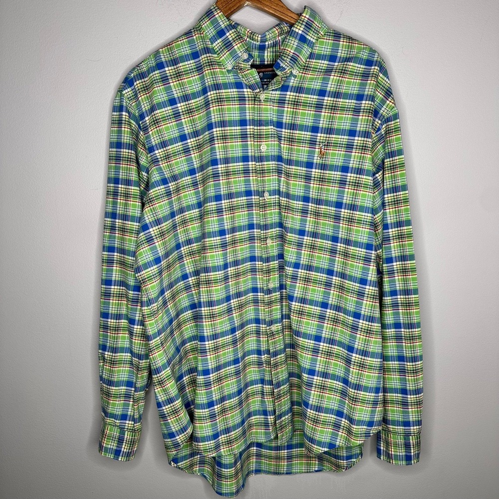 Polo Ralph Lauren XXL Classic Fit Plaid Button Down Shirt Green Blue Big Tall